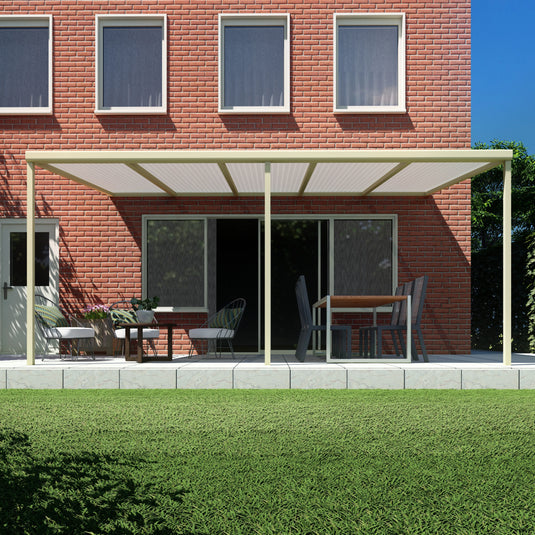 Terrasoverkapping basis in Crème wit van 5.04 x 3 meter met Opaal polycarbonaat