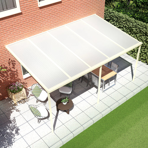 Terrasoverkapping basis in Crème wit van 5.04 x 3 meter met Opaal polycarbonaat