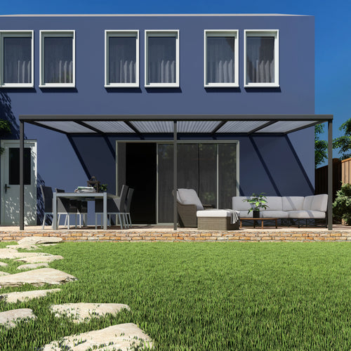 Terrasoverkapping basis in Antraciet van 6.04 x 2.5 meter met Helder polycarbonaat