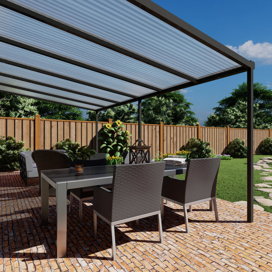 Terrasoverkapping basis in Antraciet van 6.04 x 3 meter met Helder polycarbonaat