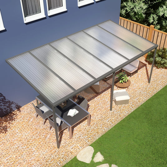 Terrasoverkapping basis in Antraciet van 6.04 x 2.5 meter met Helder polycarbonaat