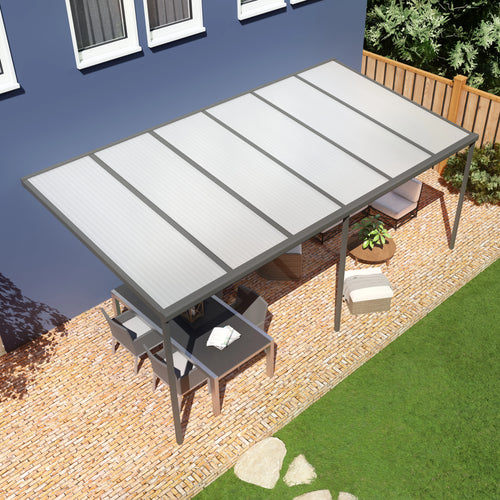 Terrasoverkapping basis in Antraciet van 6.04 x 2.5 meter met Opaal polycarbonaat