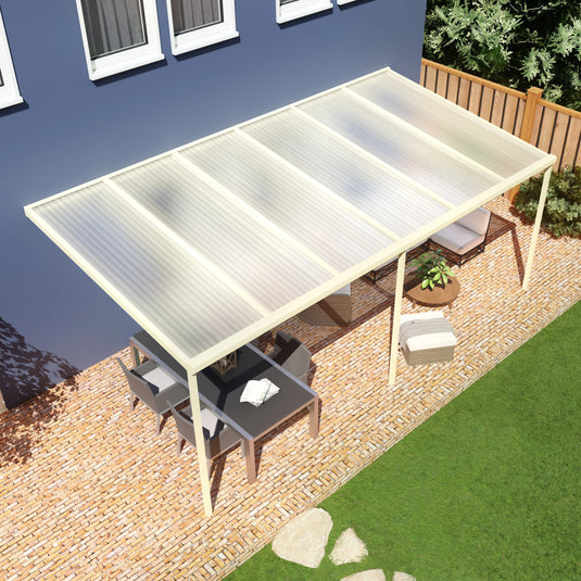 Terrasoverkapping basis in Crème wit van 6.04 x 3 meter met Helder polycarbonaat