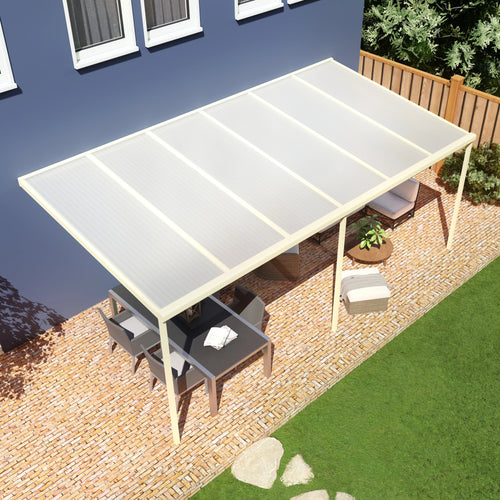 Terrasoverkapping basis in Crème wit van 6.04 x 2.5 meter met Opaal polycarbonaat